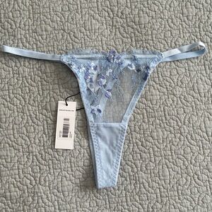 NEW Kat the Label Sofia Embroidered Thong Light Cornflower Blue Medium Panties